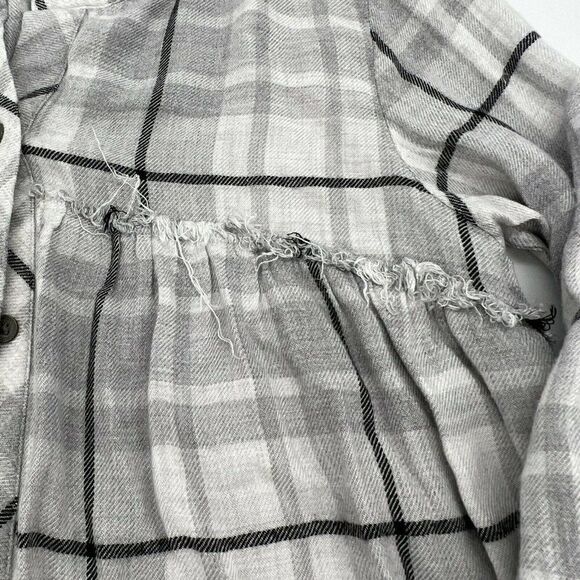 Cloth & Stone Gray Plaid Rayon Shirt Fray Trim Misses Size XXS - Picture 3 of 5